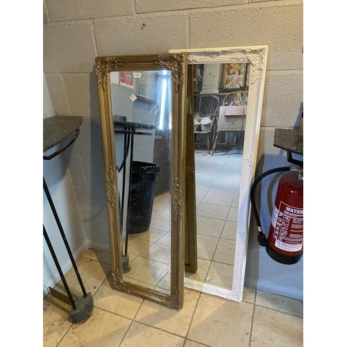 321 - 2 framed bevel edged dressing mirrors 130x45cm (One gilt & one white)