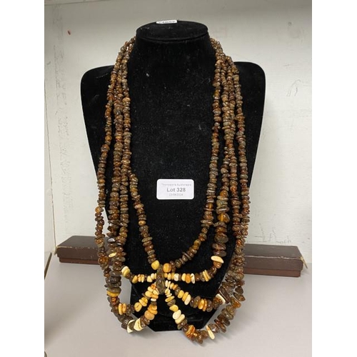 328 - Four strand Baltic amber bead necklace, approx. 80cm long, 117g