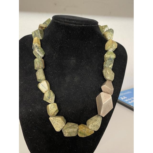 335 - 925 silver clasped hardstone bead necklace, 54cm long