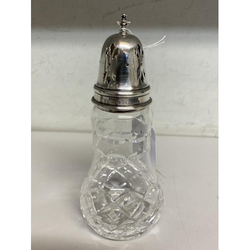 336 - Birmingham silver topped cut glass sugar sifter