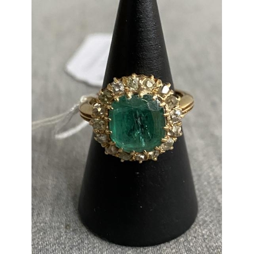 350 - Antique gold tone, emerald & diamond ring, 6.2g (Believed to be gold but no hallmarks, size L with r... 