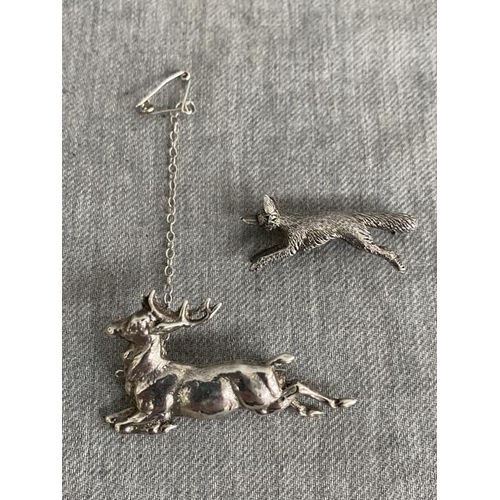 360 - 925 silver Stag & Fox brooches