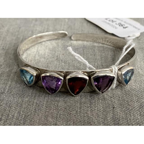 364 - Silver gem set cuff bangle