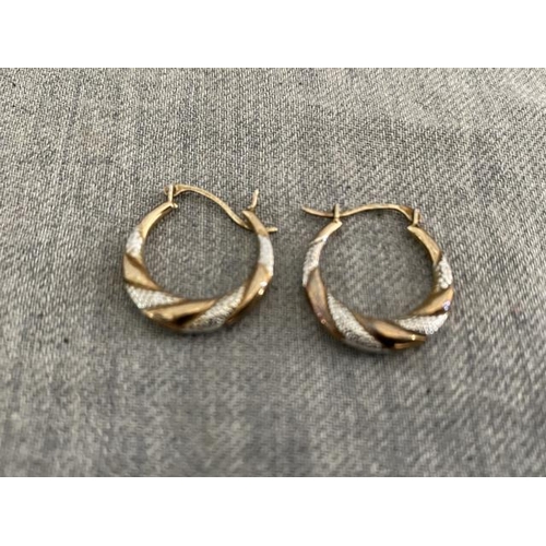 381 - Pair of 9ct gold & 925 silver bonded hoop earrings, 1.3g