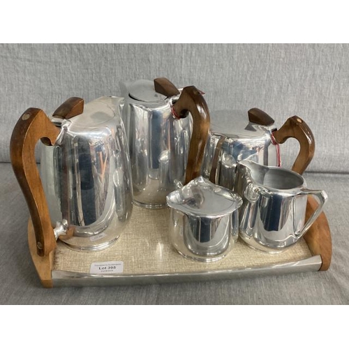 395 - 5 piece Picquot Ware tea set on tray with tags