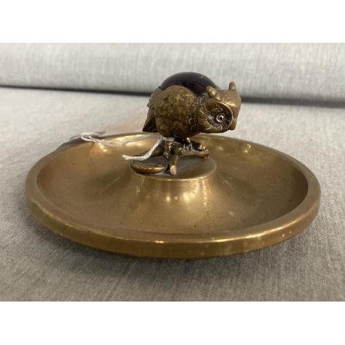 400 - Art Nouveau brass owl pin dish, owl with detailed features