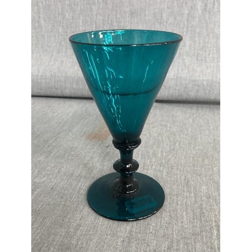 401 - Georgian Bristol green wine glass with conical bowl knopped stem