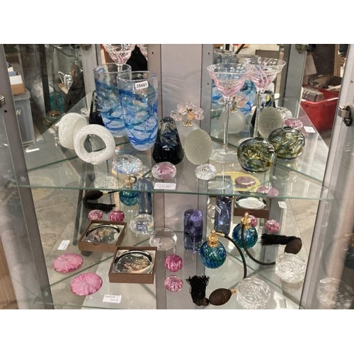 403 - 2 shelves of glass collectables, mainly paperweights inc. Goebel, Pukeberg, Val St Lambert crystal '... 