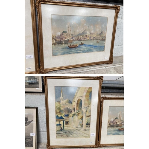 406 - Framed watercolour of Constantinople by Serif Renkgorur 55x45cm & framed signed Nikolai Saraphanoff ... 