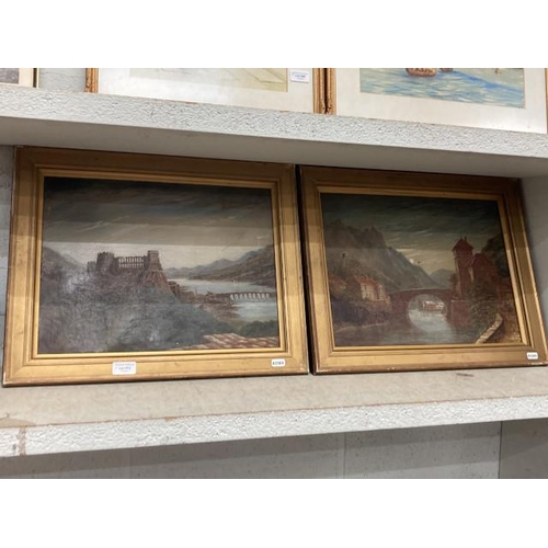 412 - Two gilt framed oil paintings on canvas of lake & mountain scenes signed L. Lee 1893 52x42cm (One ca... 