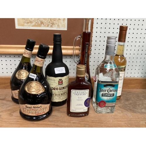 423 - 2 70cl bottles of Saint Vivant armagnac 40%, 75cl bottle of Pedro Ximinez sherry 17.5%, 70cl bottle ... 