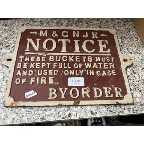 443 - Reproduction cast iron 'Notice' sign 22x32cm