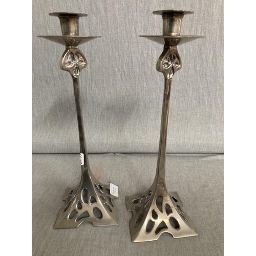 455 - Pair of Art Nouveau style chrome candlesticks 37H