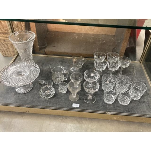 462 - Collection of glassware inc. pair of rummers, pressed cake stand, 5 cut glass wine glasses, vase etc... 