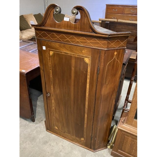 49 - George lll mahogany inlaid corner cabinet 134H 84W 50D