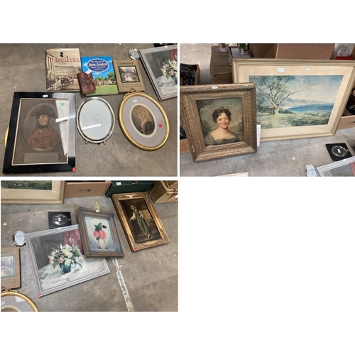 507 - 7 framed pictures inc. Framed 'Bonaparte, First Consul' portrait, 2 still life oil paintings, 2 gilt... 