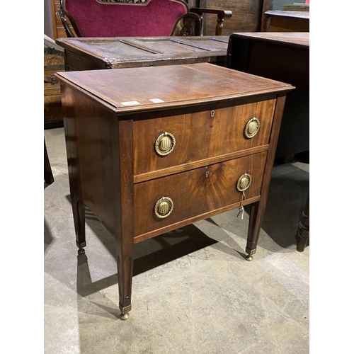 51 - George lll mahogany bedside chest with two drawers and brass handles 63H 57W 41D with one key