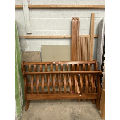 6 - French style mahogany 5ft sleigh bed frame with side rails and lats