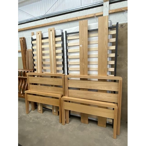 7 - 2 solid oak 3ft bed frames with side rails & lats and 2 Barker & Stonehouse 3ft mattresses