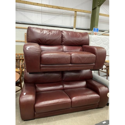 72 - 2 burgundy leather settees 170W & 190W