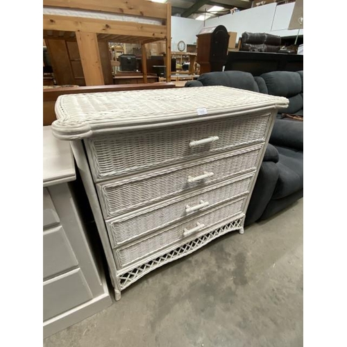 86 - White four drawer rattan chest 92H 96W 50D