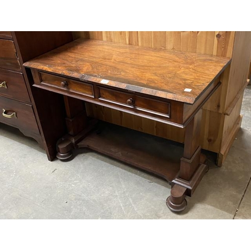 91 - Victorian rosewood 2 drawer writing/console table 73H 102W 51D