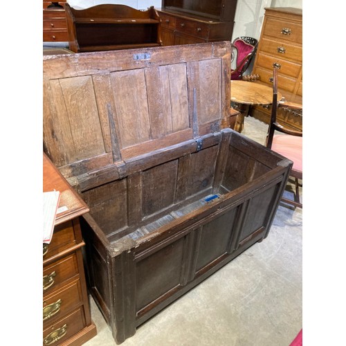 43 - 18th century oak coffer 64H 122W 56D with one key