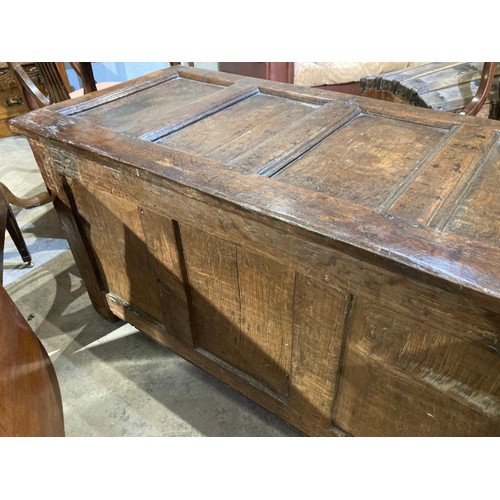 43 - 18th century oak coffer 64H 122W 56D with one key