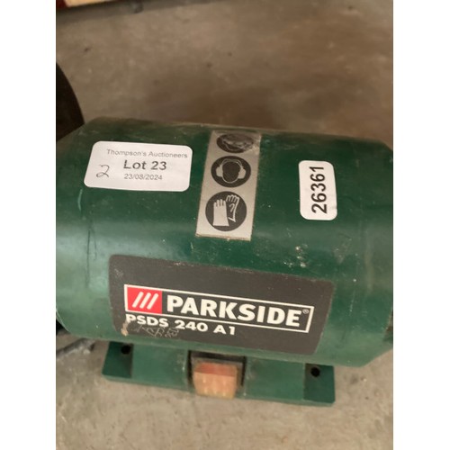 23 - Parkside PSDS 240 A1 bench grinder returned faulty  & a Power Craft JIX-JF2A-210 (240V 1300W) chop s... 