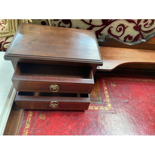 24 - Edwardian mahogany writing desk with red leather inset 94H 115W 54D