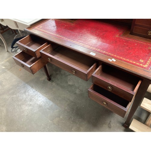 24 - Edwardian mahogany writing desk with red leather inset 94H 115W 54D