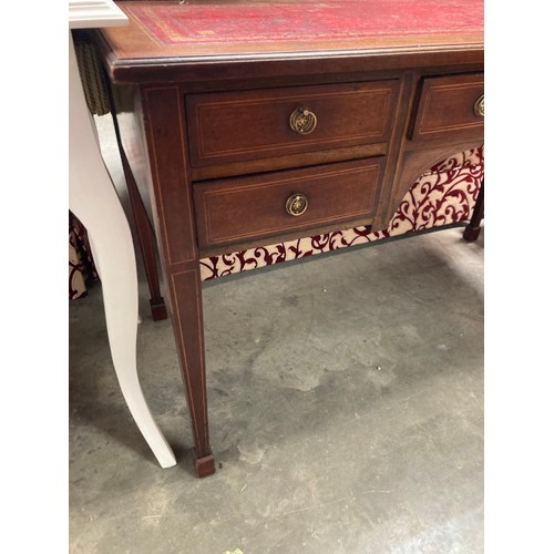 24 - Edwardian mahogany writing desk with red leather inset 94H 115W 54D