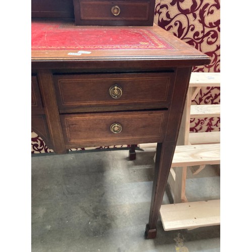 24 - Edwardian mahogany writing desk with red leather inset 94H 115W 54D