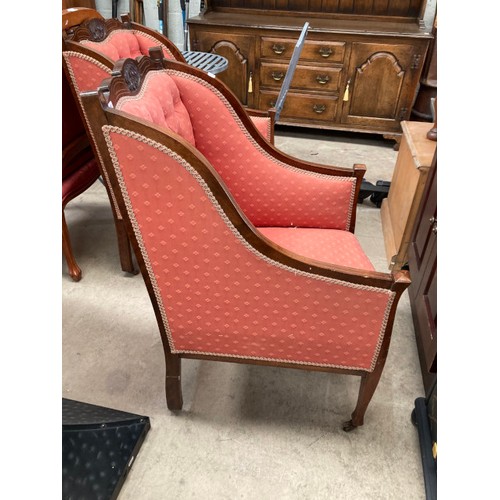 129 - Pair of Edwardian mahogany inlaid armchairs 60W