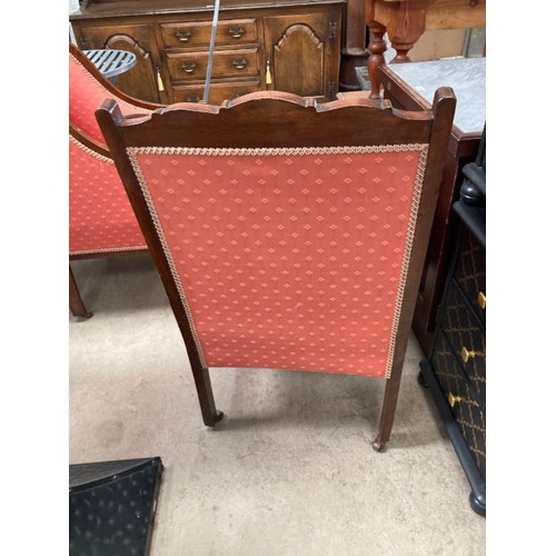 129 - Pair of Edwardian mahogany inlaid armchairs 60W