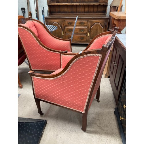 129 - Pair of Edwardian mahogany inlaid armchairs 60W