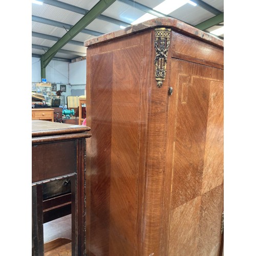 142 - 19th century French mahogany inlaid wardrobe with marble top 176H 113W 42D