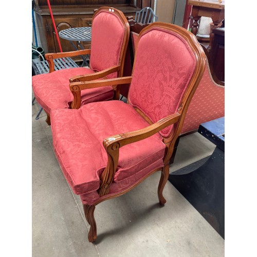 109 - Pair of French style mahogany framed armchairs 64W