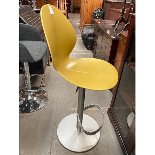 115 - 2 Italian Calligaris ‘Basil’ swivel bar stools in matt mustard yellow 120H 44W 51D