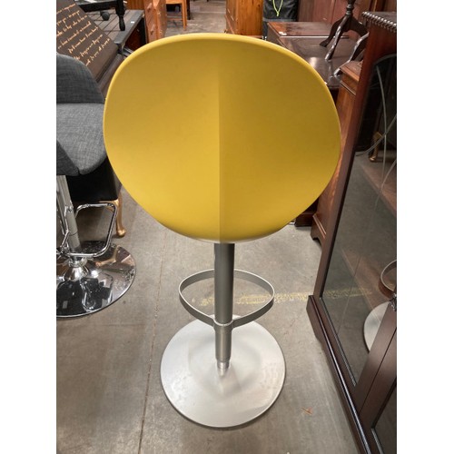 115 - 2 Italian Calligaris ‘Basil’ swivel bar stools in matt mustard yellow 120H 44W 51D