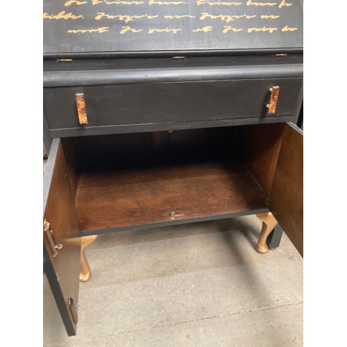 117 - Hand painted black and gilt bureau 97H 69W 45D