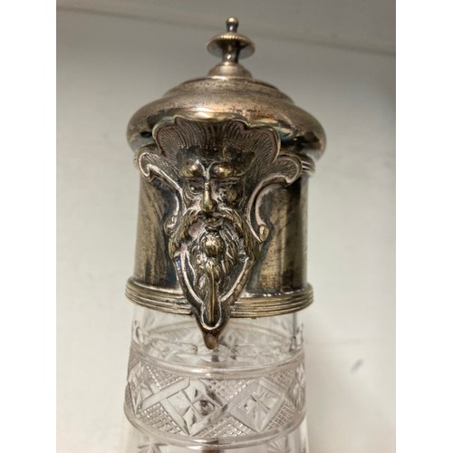 327 - Silver plated & cut crystal water pitcher with ice chamber & 19th century silver plated claret jug