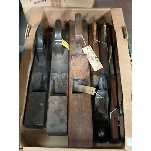 508 - 2 boxes of approx. 28 wood working planes inc. cased Record No. 50, Marples smoother, John Miller No... 