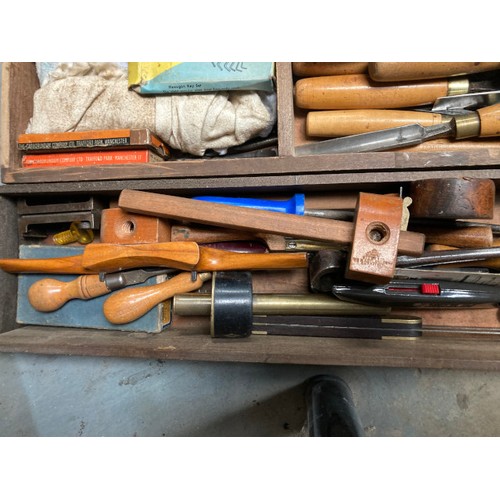 481 - Vintage wooden joiners tool chest & joiners tools inc. Eclipse No. 77 saw set tool, Rabone T square,... 