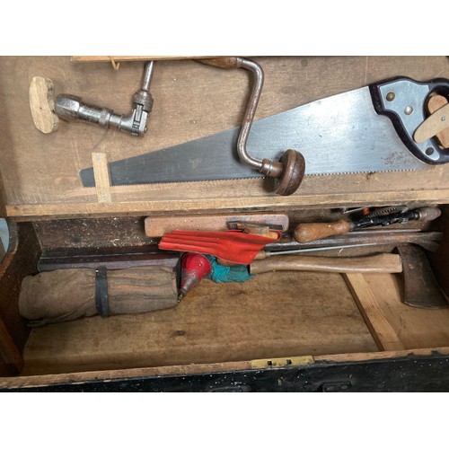 483 - Vintage wooden joiners tool chest & joiners tools inc. Sandvik No. 288, Stanley No. 4 plane, axe, co... 