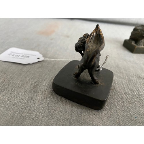 325 - Chinese bronze seal 3.5H & a Chinese bronze beast 4.5H