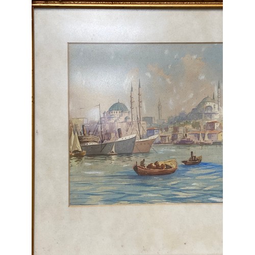 406 - Framed watercolour of Constantinople by Serif Renkgorur 55x45cm & framed signed Nikolai Saraphanoff ... 