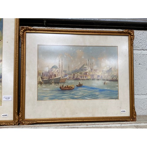 406 - Framed watercolour of Constantinople by Serif Renkgorur 55x45cm & framed signed Nikolai Saraphanoff ... 