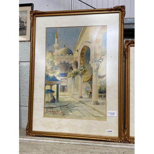 406 - Framed watercolour of Constantinople by Serif Renkgorur 55x45cm & framed signed Nikolai Saraphanoff ... 