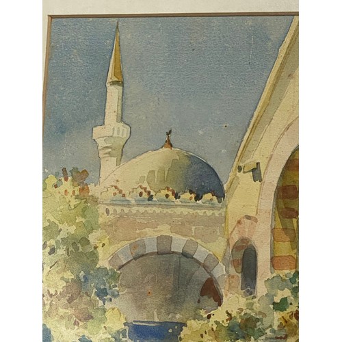 406 - Framed watercolour of Constantinople by Serif Renkgorur 55x45cm & framed signed Nikolai Saraphanoff ... 